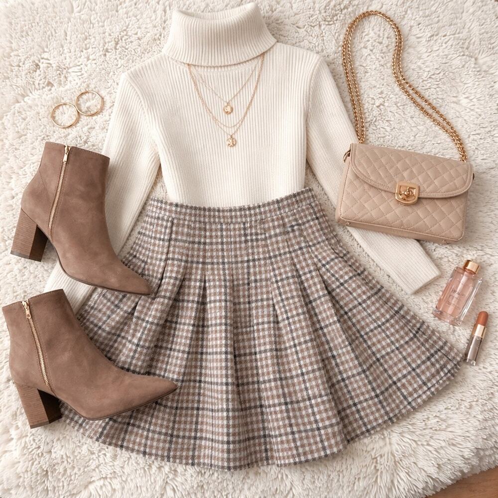 Hippie Rose Plaid Pleated Mini Skirt Brown Size Small